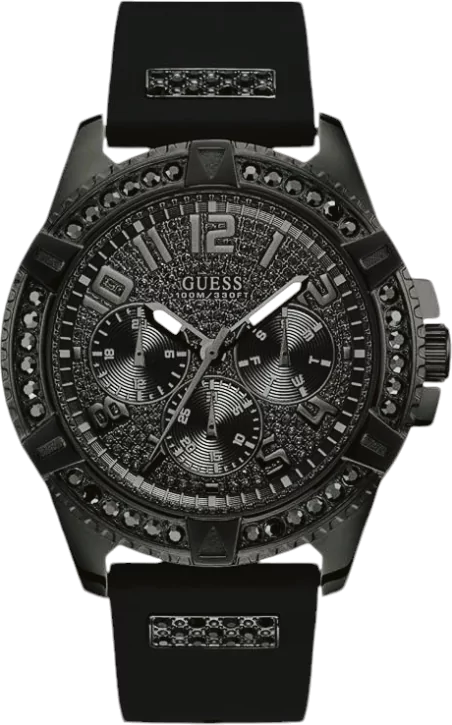 Buy Shop Guess Frontier Crystals Black Dial Black Silicone Strap Watch For Men - W1132G3 USA Online