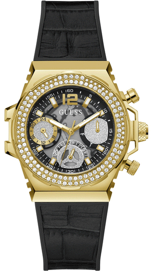 Buy Shop Guess Fusion Chronograph Black Dial Black Leather Strap Watch For Women - GW0553L4 USA Online