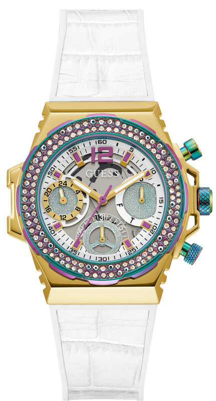 Buy Shop Guess Fusion Chronograph White Dial White Leather Strap Watch For Women - GW0553L2 USA Online