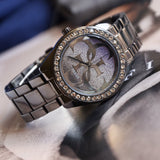 Buy Shop Guess G Twist Diamonds Purple Dial Black Steel Strap Watch For Women - W1201L4 USA Online