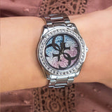 Buy Shop Guess G Twist Diamonds Purple Dial Black Steel Strap Watch For Women - W1201L4 USA Online