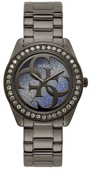 Buy Shop Guess G Twist Diamonds Purple Dial Black Steel Strap Watch For Women - W1201L4 USA Online