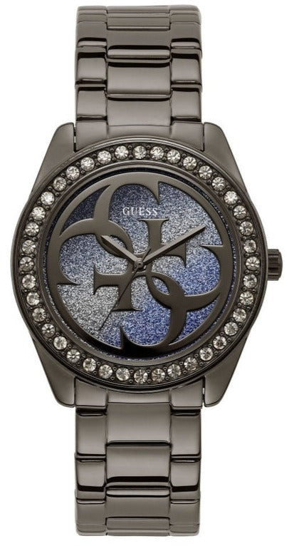 Buy Shop Guess G Twist Diamonds Purple Dial Black Steel Strap Watch For Women - W1201L4 USA Online