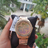 Buy Shop Guess G Twist Diamonds Rose Gold Dial Rose Gold Steel Strap Watch For Women - W1201L3 USA Online