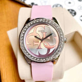 Buy Shop Guess G-Twist Diamonds Silver Dial Pink Rubber Strap Watch for Women - W1240L1 USA Online