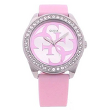 Buy Shop Guess G-Twist Diamonds Silver Dial Pink Rubber Strap Watch for Women - W1240L1 USA Online