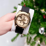 Buy Shop Guess G Twist Gold Dial Black Leather Strap Watch for Women - W0911L3 USA Online