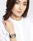 Buy Shop Guess G Twist Gold Dial Black Leather Strap Watch for Women - W0911L3 USA Online