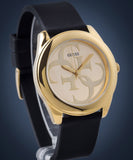 Buy Shop Guess G Twist Gold Dial Black Leather Strap Watch for Women - W0911L3 USA Online