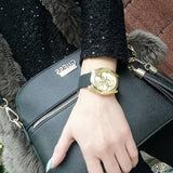 Buy Shop Guess G Twist Gold Dial Black Leather Strap Watch for Women - W0911L3 USA Online