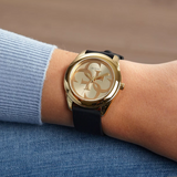 Buy Shop Guess G Twist Gold Dial Black Leather Strap Watch for Women - W0911L3 USA Online