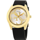 Buy Shop Guess G Twist Gold Dial Black Leather Strap Watch for Women - W0911L3 USA Online