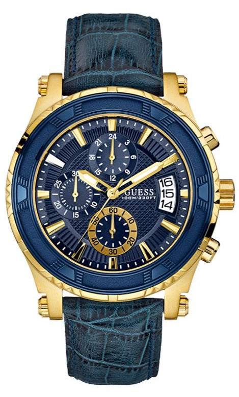 Buy Shop Guess Pinnacle Chronograph Quartz Blue Dial Blue Leather Strap Watch For Men - W0673G2 USA Online