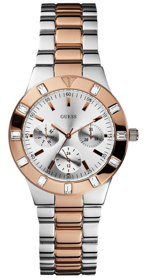 Buy Shop Guess Glisten Chronograph Analog Silver Dial Two Tone Steel Strap Watch For Women - W14551L1 USA Online