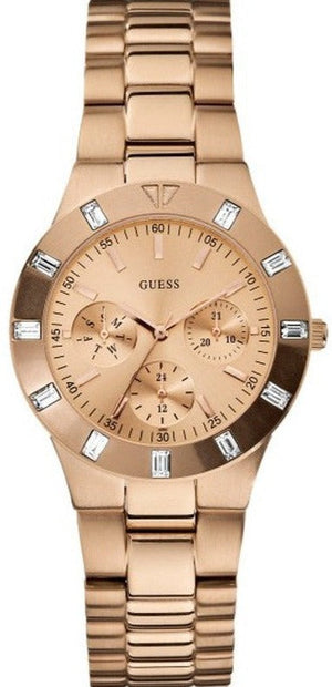 Buy Shop Guess Glisten Multifunction Quartz Rose Gold Dial Rose Gold Steel Strap Watch For Women - W16017L1 USA Online