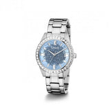 Buy Shop Guess Glitter Burst Diamonds Blue Dial Silver Steel Strap Watch for Women - GW0405L1 USA Online