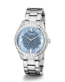 Buy Shop Guess Glitter Burst Diamonds Blue Dial Silver Steel Strap Watch for Women - GW0405L1 USA Online