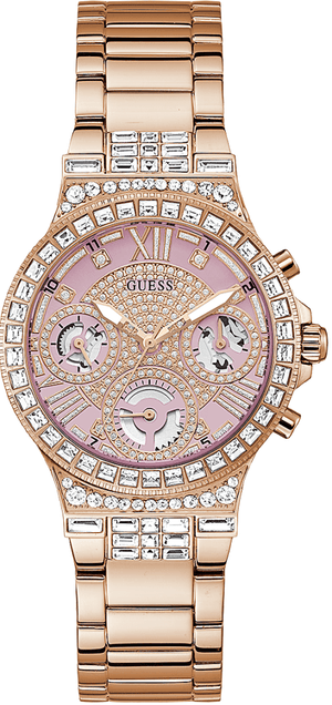 Buy Shop Guess Glitz Multi Function Diamonds Pink Dial Rose Gold Steel Strap Watch for Women - GW0320L6 USA Online