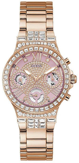 Buy Shop Guess Glitz Multi Function Diamonds Pink Dial Rose Gold Steel Strap Watch for Women - GW0320L6 USA Online