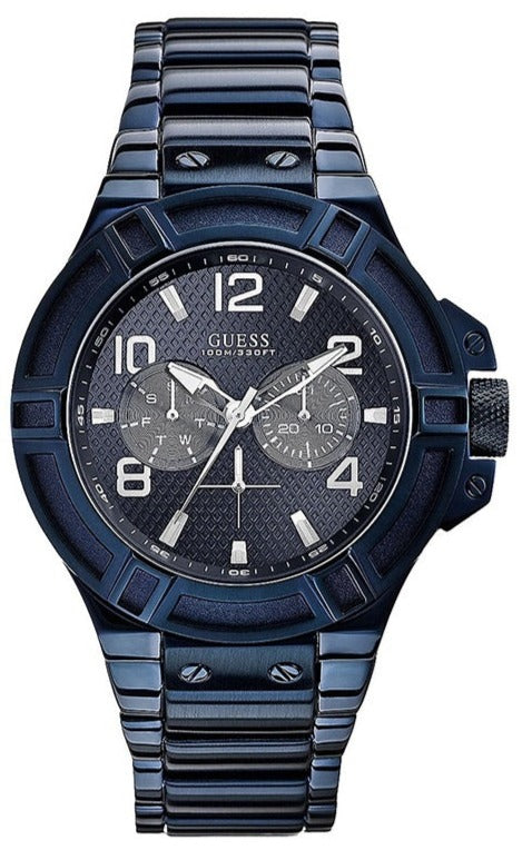 Buy Shop Guess Rigor Multifunction Black Dial Blue Steel Strap Watch for Men - W0218G4 USA Online