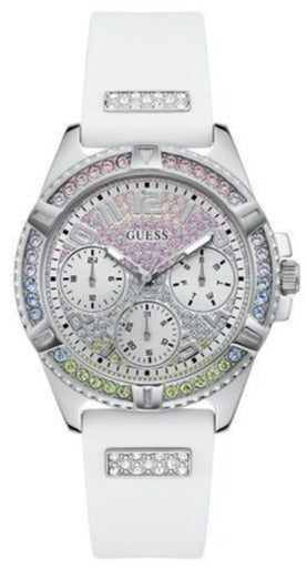 Buy Shop Guess Frontier Diamonds Silver Dial White Rubber Strap Watch for Women - GW0045L1 USA Online