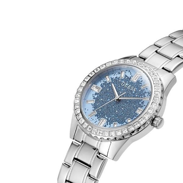 Buy Shop Guess Glitter Burst Diamonds Blue Dial Silver Steel Strap Watch for Women - GW0405L1 USA Online
