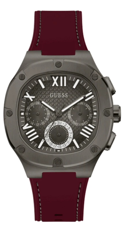 Buy Shop Guess Headline Multifunction Grey Dial Burgundy Silicone Strap Watch For Men - GW0571G4 USA Online
