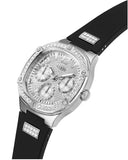 Guess Duchess Crystals Silver Dial Black Silicon Strap Watch For Women - GW0619L1