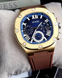 Buy Shop Guess Headline Chronograph Blue Dial Brown Silicone Strap Watch For Men - GW0571G5 USA Online