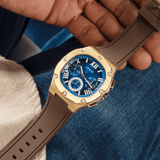 Buy Shop Guess Headline Chronograph Blue Dial Brown Silicone Strap Watch For Men - GW0571G5 USA Online
