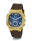 Buy Shop Guess Headline Chronograph Blue Dial Brown Silicone Strap Watch For Men - GW0571G5 USA Online