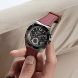 Buy Shop Guess Headline Multifunction Grey Dial Burgundy Silicone Strap Watch For Men - GW0571G4 USA Online