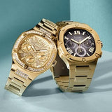 Buy Shop Guess Headliner Multifunction Black Dial Gold Steel Strap Watch For Men - GW0572G2 USA Online