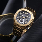 Buy Shop Guess Headliner Multifunction Black Dial Gold Steel Strap Watch For Men - GW0572G2 USA Online