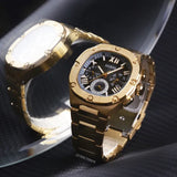 Buy Shop Guess Headliner Multifunction Black Dial Gold Steel Strap Watch For Men - GW0572G2 USA Online