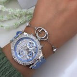 Buy Shop Guess Heiress Diamonds Blue Dial Blue Rubber Strap Watch for Women - GW0407L1 USA Online