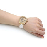 Buy Shop Guess Heiress Diamonds Gold Dial White Rubber Strap Watch for Women - GW0407L2 USA Online