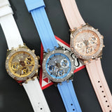 Buy Shop Guess Heiress Diamonds Gold Dial White Rubber Strap Watch for Women - GW0407L2 USA Online