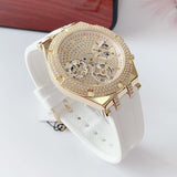 Buy Shop Guess Heiress Diamonds Gold Dial White Rubber Strap Watch for Women - GW0407L2 USA Online