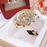Buy Shop Guess Heiress Diamonds Gold Dial White Rubber Strap Watch for Women - GW0407L2 USA Online