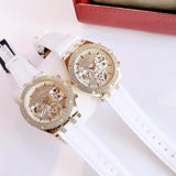 Buy Shop Guess Heiress Diamonds Gold Dial White Rubber Strap Watch for Women - GW0407L2 USA Online