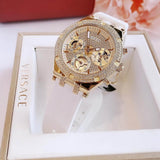 Buy Shop Guess Heiress Diamonds Gold Dial White Rubber Strap Watch for Women - GW0407L2 USA Online