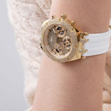 Buy Shop Guess Heiress Diamonds Gold Dial White Rubber Strap Watch for Women - GW0407L2 USA Online