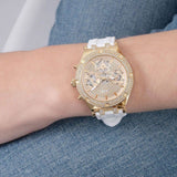 Buy Shop Guess Heiress Diamonds Gold Dial White Rubber Strap Watch for Women - GW0407L2 USA Online