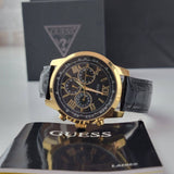 Buy Shop Guess Horizon Chronograph Quartz Black Dial Black Leather Strap Watch For Men - W0380G7 USA Online
