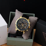 Buy Shop Guess Horizon Chronograph Quartz Black Dial Black Leather Strap Watch For Men - W0380G7 USA Online
