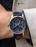 Buy Shop Guess Horizon Chronograph Quartz Black Dial Blue Leather Strap Watch For Men - W0380G3 USA Online