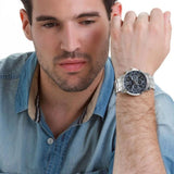 Buy Shop Guess Horizon Chronograph Quartz Black Dial Silver Steel Strap Watch For Men - W0379G1 USA Online