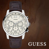 Buy Shop Guess Horizon Chronograph White Dial Brown Leather Strap Watch For Men - W0380G2 USA Online