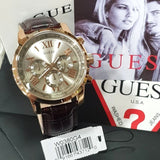 Buy Shop Guess Horizon Quartz Champagne Dial Brown Leather Strap Watch For Women - W0380G4 USA Online